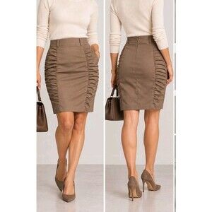 Sakkas Brown Ruched Pencil Skirt Size S Stretch Midi Y2K Made in USA